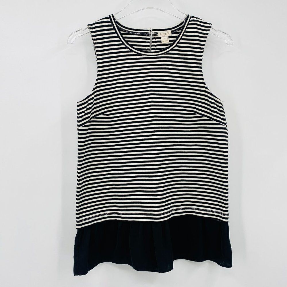 J. Crew Size XS Black & White Nautical Striped Ruffle Hem Tank Top Blouse